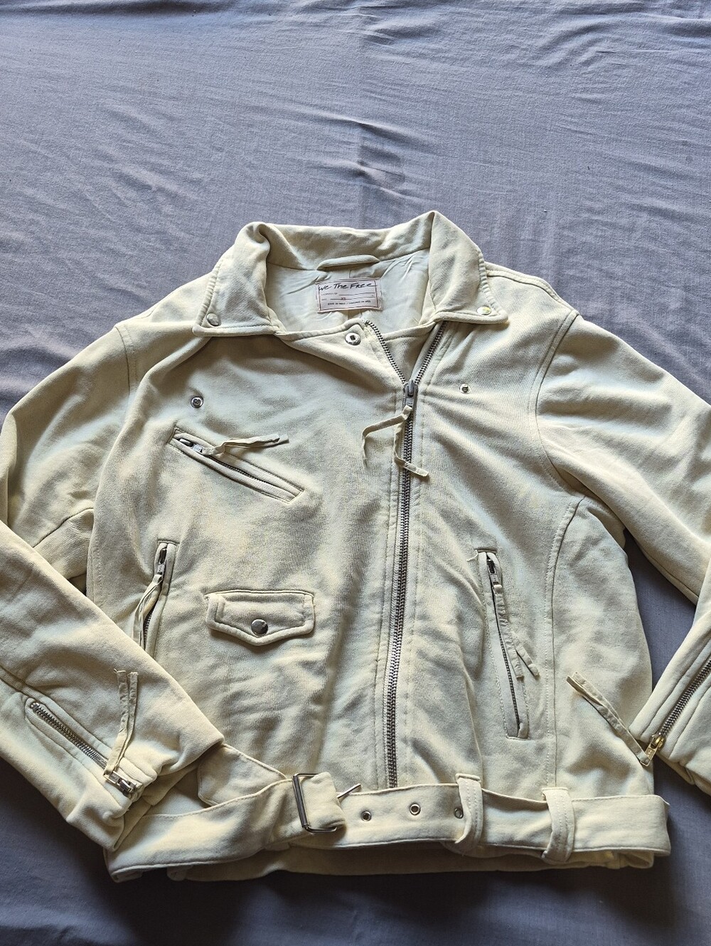 We The Free Cream Moto Zip Jacket with Silver Hardware